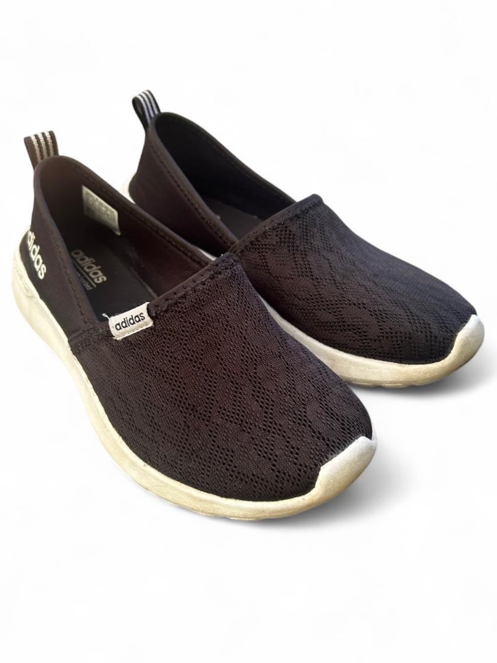 adidas Women's Black Slip-On Flats with White Soles